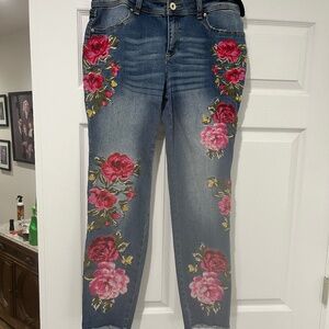 Macys INC embroidered skinny jeans, 14-29